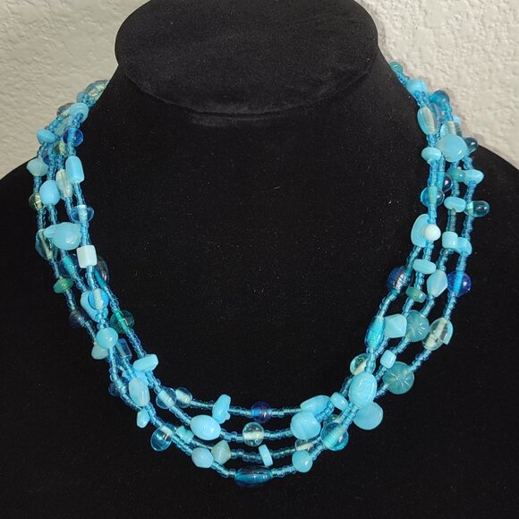 Ultra Long Necklace Wear in 2 3 4 5 Strands Adjustable Length Blue Stones - Picture 2 of 10
